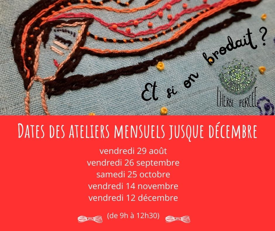 dates des prochains ateliers de broderie créative à Biesme